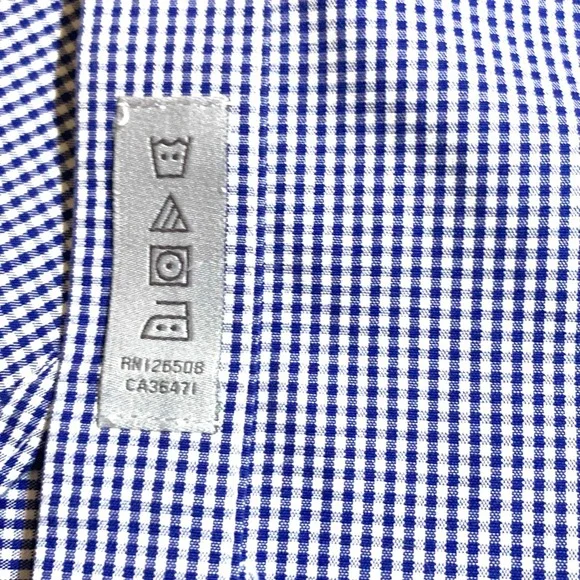 Thomas Dean Mens Blue Gingham Check Dress Shirt 16R Long Sleeve‎ Button Down - Picture 6 of 11